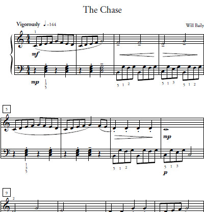 The Chase Sheet Music and Sound Files for Piano Students